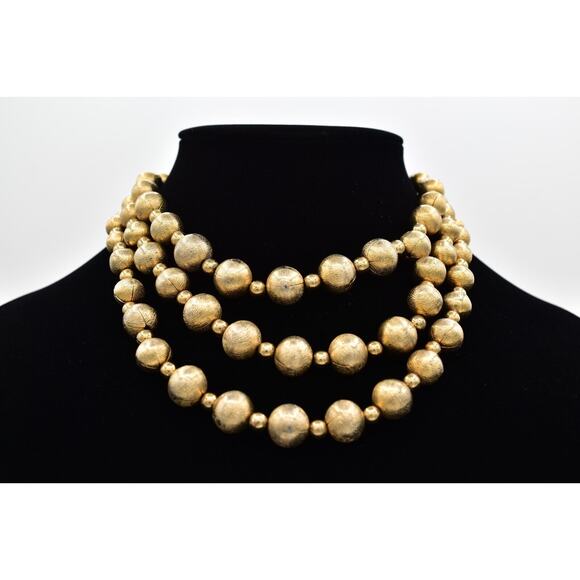 Coro Multi-Layered Beaded Collar Necklace Gold Tone Chunky Signed 1950s BinBM - Picture 1 of 16